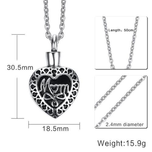 Collar colgante conmemorativo urna de cremación corazón de titanio corazón mamá corazón - Imagen 3 de 5