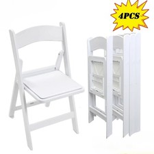 4pcs White Dining Chairs, Resin folding Plastic chair with cushion for Home