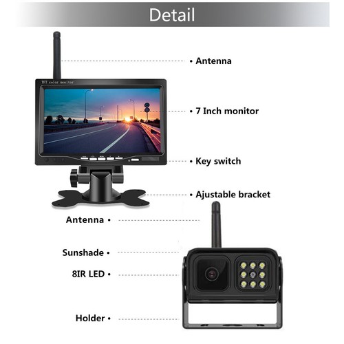 For RV Truck Bus 7" Monitor Wireless Backup Rear View Camera System Night Vision - Picture 8 of 14
