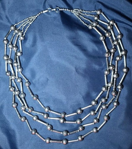Vintage Silber Multi Strang Navajo Perlen Perlen Tribal Halskette 26 Zoll 133 Gramm - Bild 22 von 24