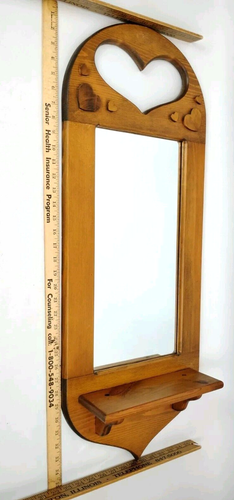 Handmade Solid Wood Heart Accent Wall Mirror w/Shelf 3'T Bathroom Entry Cabin - Picture 2 of 12