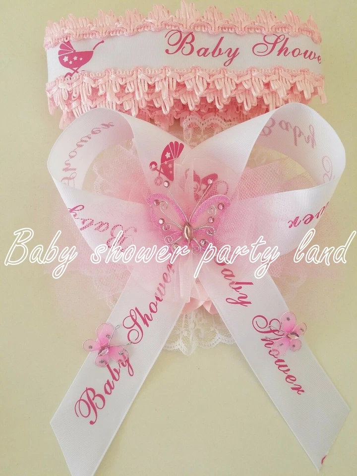 Baby Shower Mom To Be It's a Girl faixa rosa com fita borboletas e corpete - Imagem 2 de 4