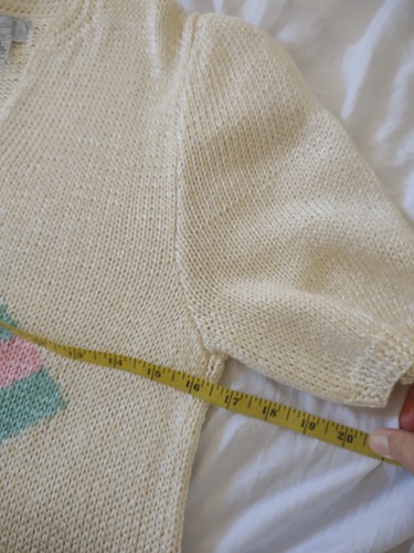1980s Ivory Pink Blue Chevron Sweater Angora Hand Knit S Puff Sleeves - Picture 7 of 9