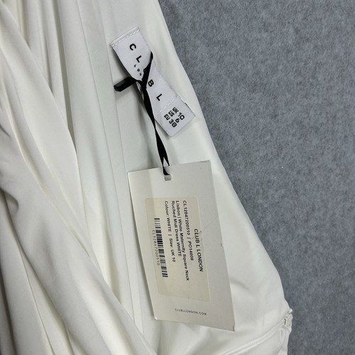 Club L London LISBON WHITE MATERNITY SQUARE NECK RUCHED MIDI DRESS Size 10 New - Picture 9 of 10