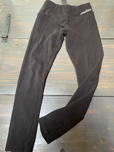 Justice Black Logo Jogger Sweatpants -Girls Size 12 Cotton Fleece Lined EUC - Picture 1 of 4