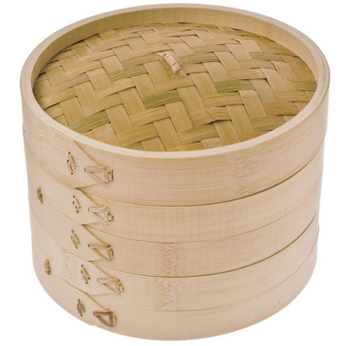 Steamer Bamboo Natural Round Basket Dumpling Vegetable 3 Piece Set Cookware 20cm - Picture 3 of 6
