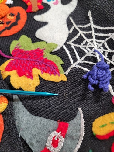 GORGEOUS 90s Vintage Michael Simon Halloween Vest Embroidered Spooky Knit Medium - Picture 17 of 17
