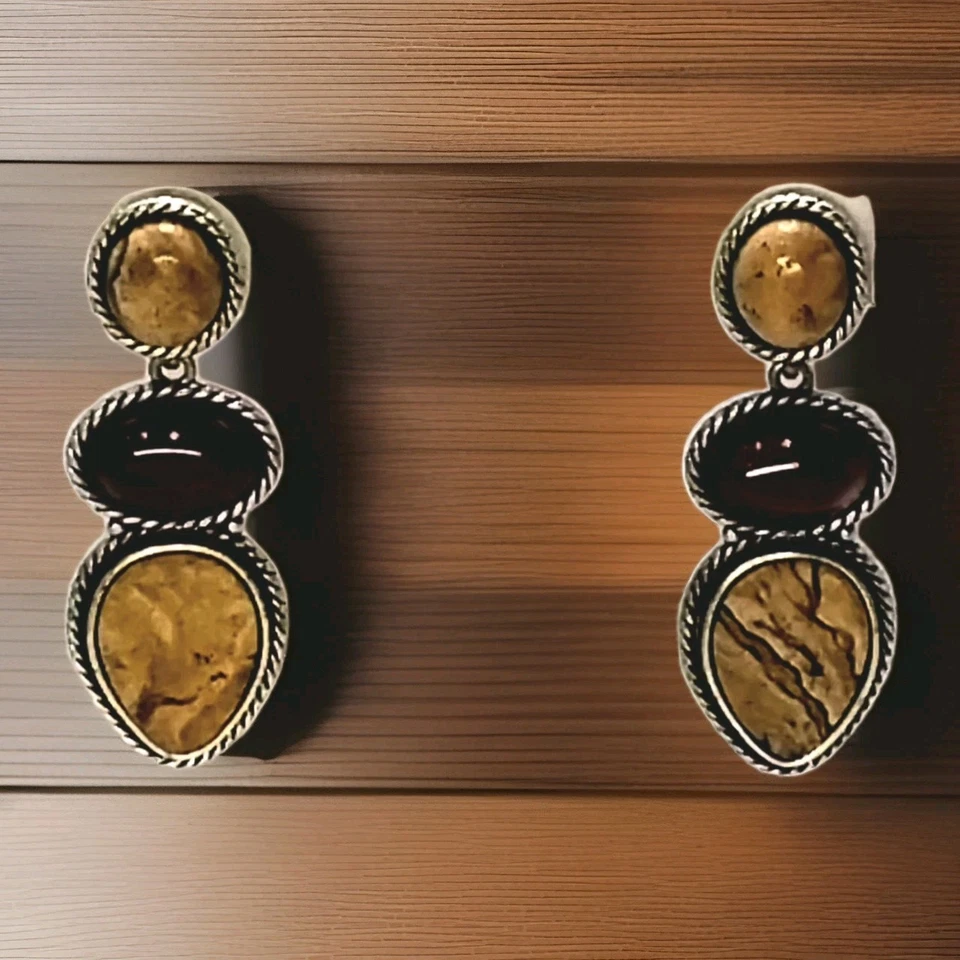 Collar CHICO'S Pretty as a "Picture 🖼 Jaspe" 12"L + Pendientes 2"L A Juego Ag1 Foto 2 de 4