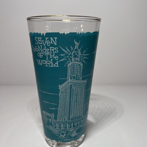 Vintage 7 Wonders Of The World Set of 7 MCM Highball Glasses Complete EUC - Picture 12 of 19