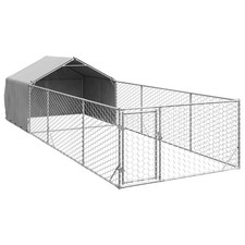 Outdoor Dog Kennel Galvanized Steel Galvanized Steel, PE Fabric vidaXL