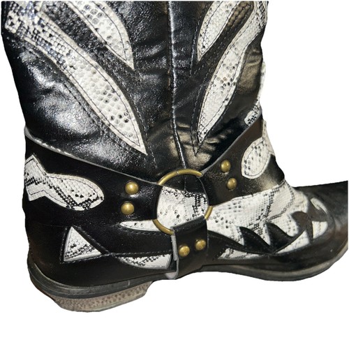 Herren schwarz & weiß Western Cowboystiefel halbhoch zum Überziehen Glitzer Motto Riemen Gr. 10 - Bild 8 von 10