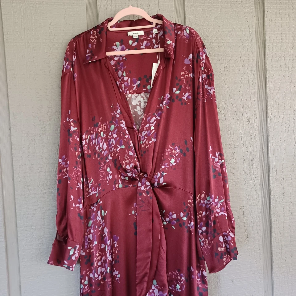 Vestido Camisa Vince Forsythia Satén Plus Talla 3X Mujer Manga Larga Canela Oscura Foto 2 de 4