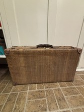 Old Antique Suitcase Wicker Rattan Early 1900s Movie Prop Display