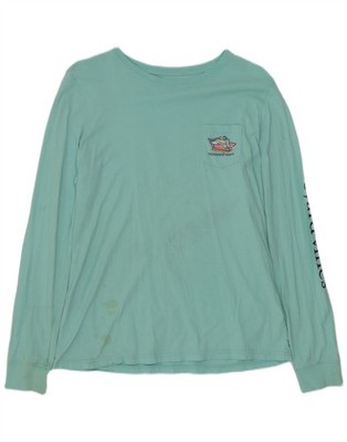 Vineyard Vines Damen grafisches Oberteil Langarm UK 14 mittelblau Baumwolle VW24