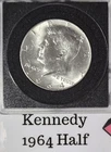 1964 Kennedy Half Dollar Circulated Coin, 90% Silver 50c Brilliant Uncirculated