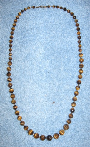 Collar Ojo de Tigre; Ojo de Gato Redondo Marrón Cuentas Graduadas 12"; Langosta - Imagen 2 de 13