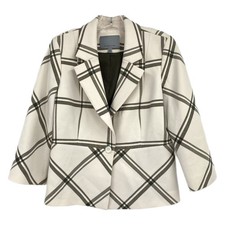 Classiques Entier Cream Green Plaid Blazer  Women  s Size M