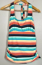 Lands End Halter Tankini Swimsuit Top Adjustable 10 Rainbow Striped Beach Pool