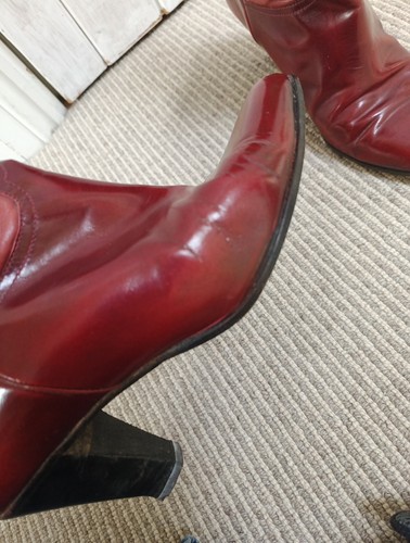Vintage Red Leather Cowgirl Calf Boots Designer La Boutique De Sylvie Italian 37 - Picture 10 of 11