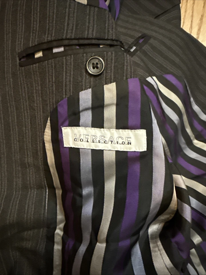 Versace Collection Striped Mens DARK GRAY STRIPE Wool SUIT Eur 50 - Image 2 of 4