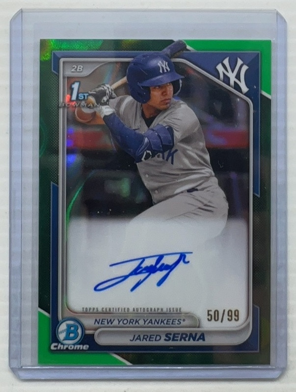 2024 Bowman Chrome Jared Serna 1st Prospect Green Refractor Auto #50/99 Yankees