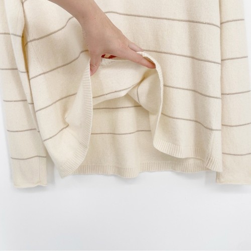 Lafayette 148 Kaschmir Creme V-Ausschnitt Streifen Schimmer Faden Pullover Oberteil Medium - Bild 6 von 9