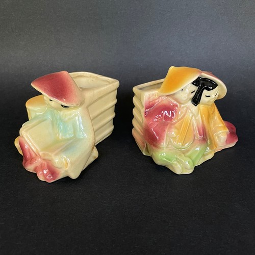 1950s Shawnee Pottery Planters • Asian Couple w/ Mandolin & Reader 573 & 574 USA - Picture 3 of 11