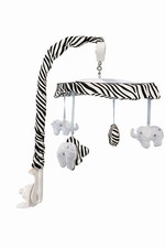 Safari Musical Blue Elephant Nursery Mobile with Zebra Print for Crib