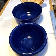 Vintage Ribbed Cobalt Blue Depression Glass Serving Bowls