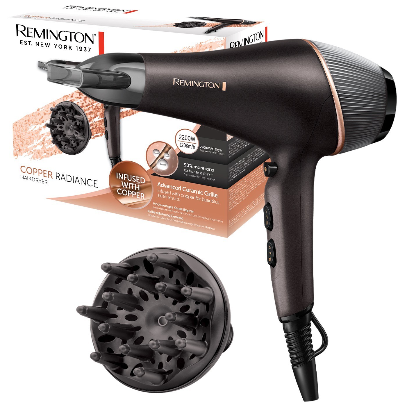 REMINGTON AC5700 ASCIUGACAPELLI PROFESSIONALE MOTORE AC 2200WATT CERAMICA IONI
