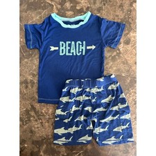 KicKee Pants Boys Summer Beach Bamboo Outfit Navy Shark Shorts 3T 4T