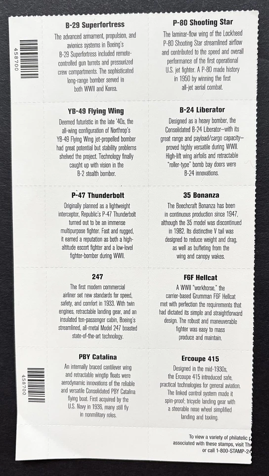 American Advances in Aviation (2005) SC# 3916-3925 - Plate Block of 10 - 37c MNH - Image 2 of 2