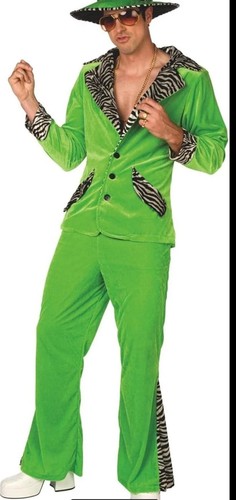 Herren grünes PIMP DADD Kostüm + Hut 70er Jahre Big Daddy Samt Anzug Halloween - Bild 5 von 5
