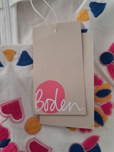 Boden White + Embroidered Flowers Summer Dress Size 12 New With Tags Never Worn - Picture 11 of 13