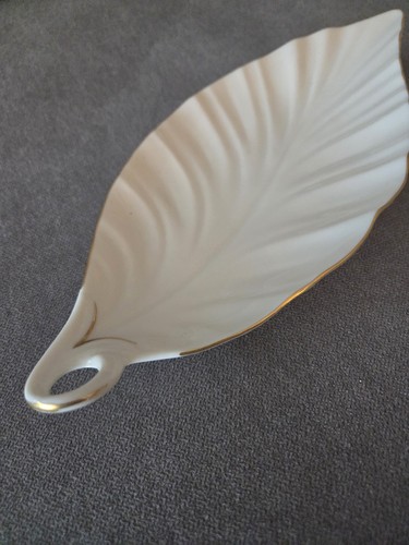 Vintage Lenox Blattform Servierplatte Tablett Elfenbein 24K Goldrand 10" Hergestellt in den USA - Bild 3 von 10