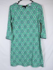 Crown & Ivy PP Petite Green Geometric Shift Dress 3/4 Sleeve Ribbon Back