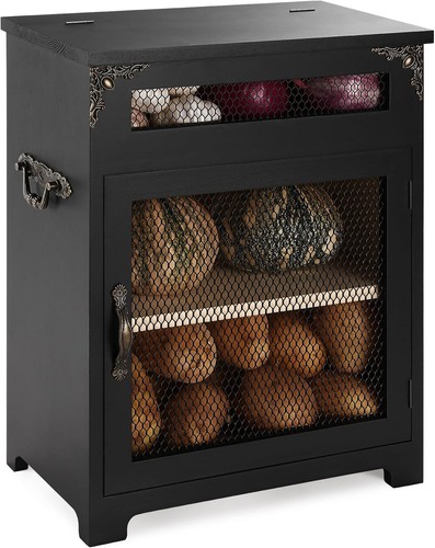 Wooden Potato & Onion Storage Bin - Kitchen Countertop Vegetable Small, Black 
