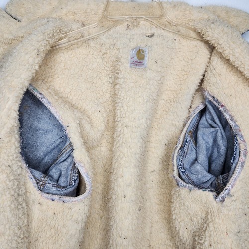 Giacca vintage anni 70 CARHARTT USA uomo 42 denim sherpa fienile lavoro invecchiato - Foto 11 di 13
