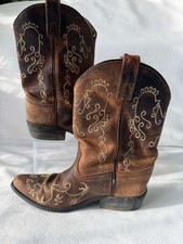 Smoky Mountain Girls Western Cowboy Boots Brown Leather Size 2R Embroidered