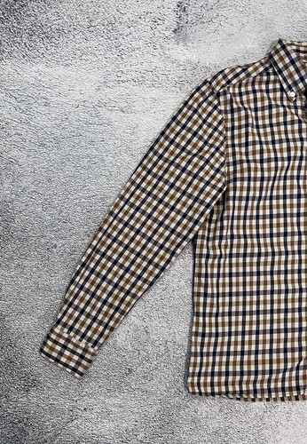 Men’s Check Shirt Aquascutum S Button Down Logo Portugal Casual Cotton - Picture 3 of 14