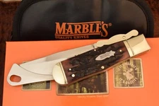 MARBLES AMBER STAGBONE BONE STAG JUMBO SAFETY FOLDING HUNTER KNIFE NICE 