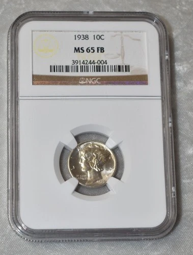 1938 P MERCURY DIME 90% SILVER CERTIFIED NGC MS 65 FB MS65FB PHILADELPHIA MINT