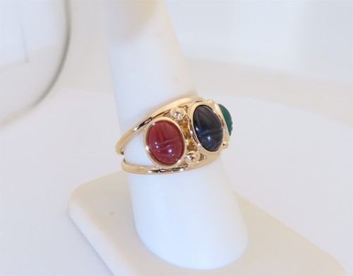 Anillo de tres piedras 14k anillos de escarabajo raro anillo de escarabajo egipcio antiguo talla 9 R1795 - Imagen 3 de 11