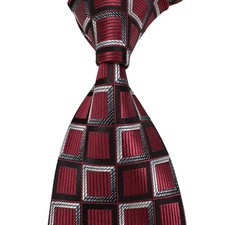 NEW Classic plaid black dark red white JACQUARD WOVEN Silk Men's Tie Necktie