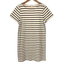 JCrew Factory Cream Striped Zipper T-Shirt Dress Size Medium
