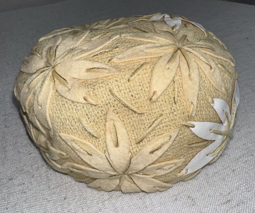 Vintage PillBox Pill Box Hat Flowers Frank Jelleff Amy New York DC Cream Beige - Picture 4 of 10