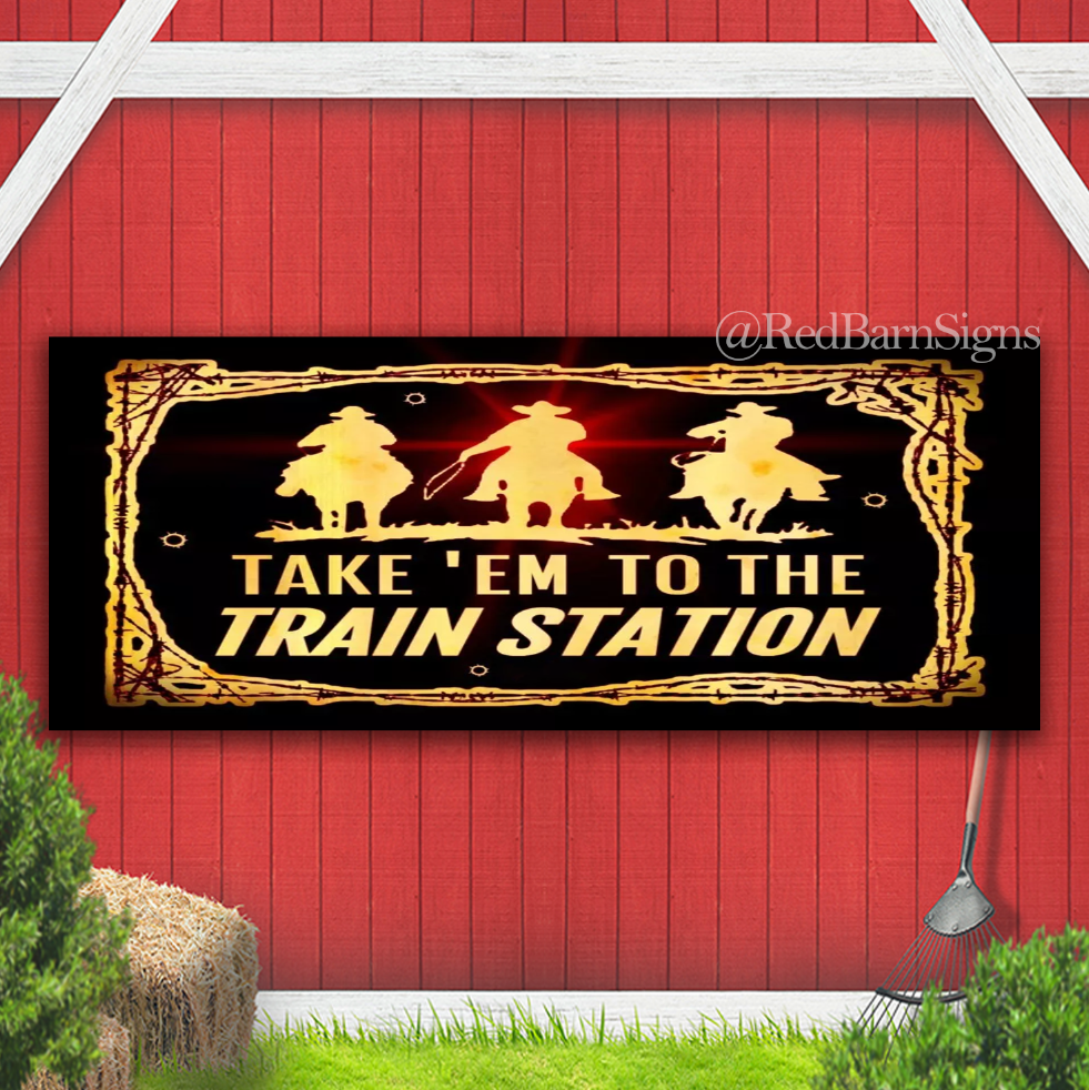 Yellowstone Dutton Ranch Rip Train Station TRAIN STATION! BANNER SIGN COWBOY YELLOWSTONE DUTTON RANCH MAN CAVE RIP ...