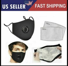 5 Pieces Black Cotton face masks with valve and 2PM2.5FILTERS-washable