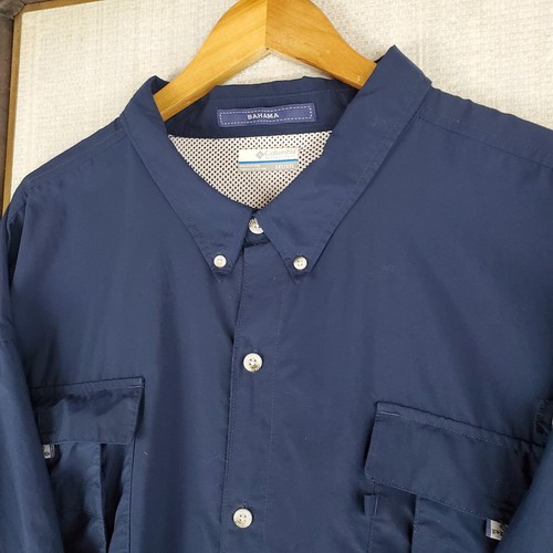 COLUMBIA PFG Size 5XLT Mens Omni-Tech Button Down Shirt Fishing Navy Fishing - Picture 14 of 18
