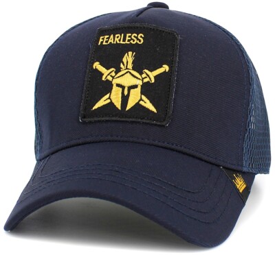 Fearless Spartan Helmet Molon Labe Blue Trucker Style Hat by KB Ethos